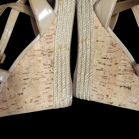 Prada Platform Sandals Tan Leather Chunky Cork Espadrille Wedge Heel Open 39.5 - Picture 12 of 15